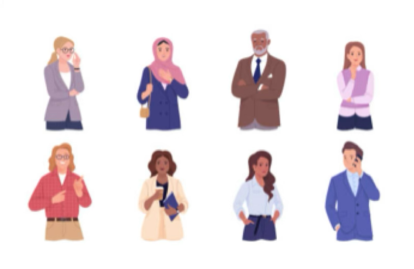 Illustration of eight faculty members of varied ages, genders and backgrounds