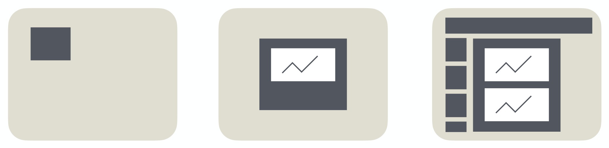 Three levels of disclosure: a card, a modal, and the full insights view